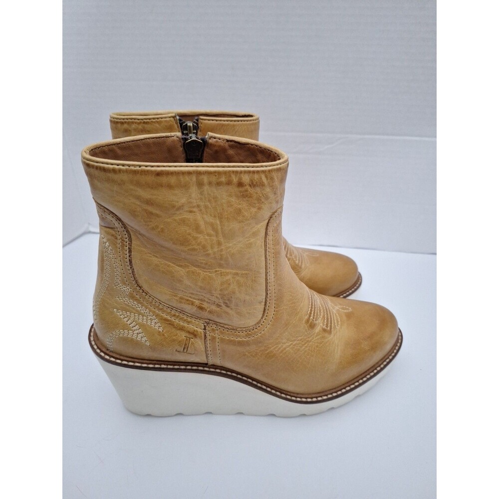 Lucchese Music City Leather Wedge Western Booties Womens Sz 6.5 Cowgirl Boho